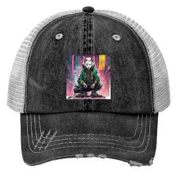 Discover Urban Cyberpunk Cat Rebel Trucker Hats