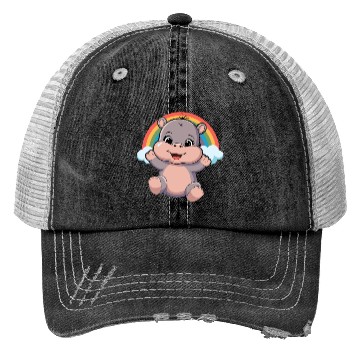 Discover Happy Hippo with Rainbow Smiles Trucker Hats
