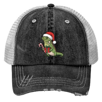 Discover Christmas Iguana Present Candy Cane Santa Hat Trucker Hats
