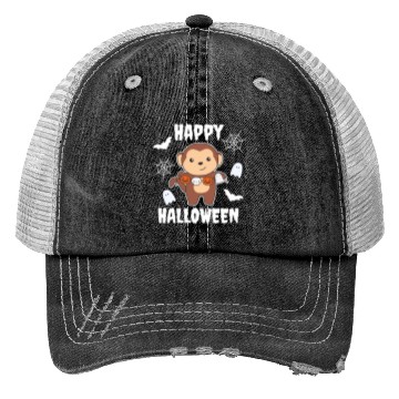 Discover Monkey Happy Halloween Pumpkin Bat Costume Trucker Hats