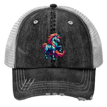 Discover Dynamic Geometric Unicorn with Rainbow Mane Trucker Hats