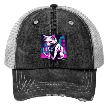 Discover Neon Cyberpunk Cat Trucker Hats