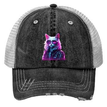 Discover Cyberpunk 80s Disco Cat Trucker Hats