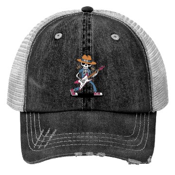 Discover skeleton guitar player Trucker Hats