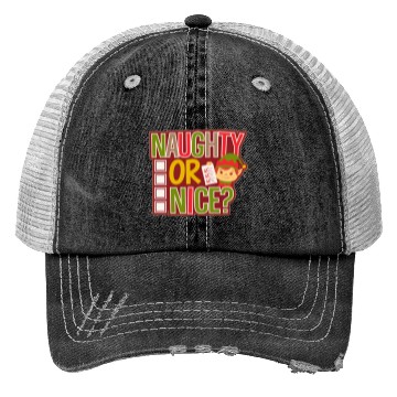 Discover Playful Elf Naughty or Nice Holiday Fun Trucker Hats