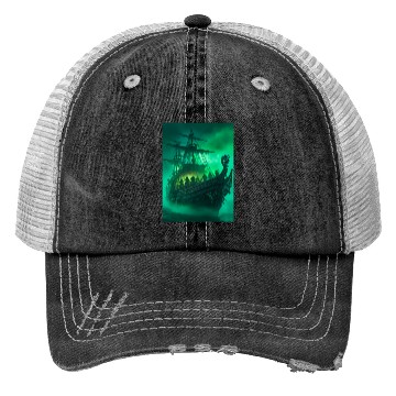 Discover Ghost Ship Trucker Hats - Haunting Pirate Ship in Fog