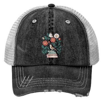 Discover Cottagecore Bird on Books with Flowers Delight Trucker Hats