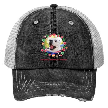 Discover Funny Dog Opening Christmas Gift Trucker Hats