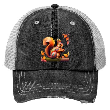 Discover Fall Squirrel Alebrije Trucker Hats