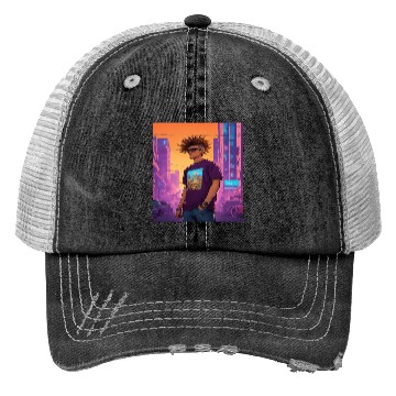 Discover "Edgy Cyberpunk Street Style Portrait Art" Trucker Hats