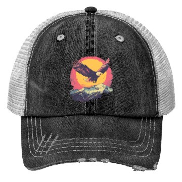 Discover Eagle Flying Over Mountains Retro Art Trucker Hats