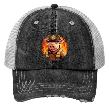 Discover Firefighter pig Trucker Hats