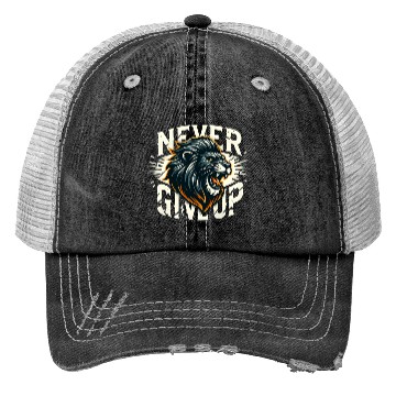 Discover Never Give Up Fiery Lion Motivational Trucker Hats