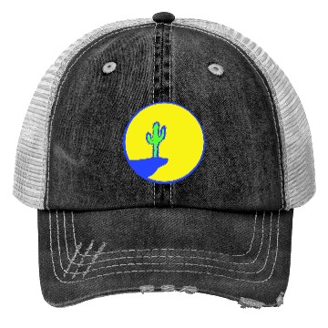 Discover Cactus Moon Evening Mountain Cliff Night Round Sun Trucker Hats