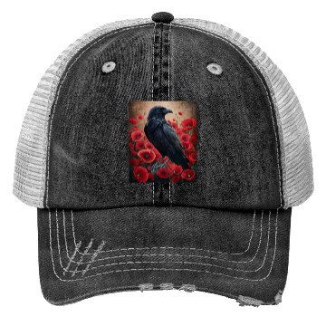 Discover Raven Red Poppies Gothic Nature Art natural Trucker Hats