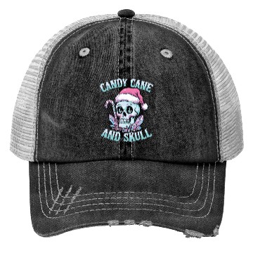 Discover Candy Cane And Skull Pastel Goth Christmas Skull Trucker Hats