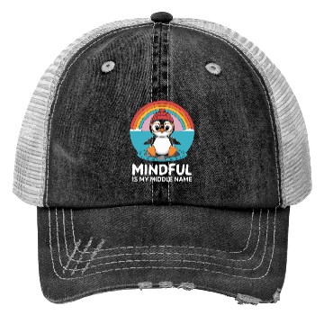 Discover Mindful Is My Middle Name Penguin Vibes Trucker Hats