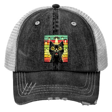 Discover Fun Cat sunset Galaxy Cat Spaceship Alien Cat UFOs Trucker Hats