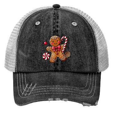 Discover Happy gingerbread man with candy cane Trucker Hats