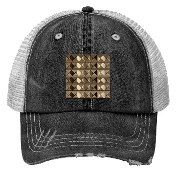 Discover Greek Meander Key Squares Pattern Brown Trucker Hats