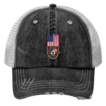 Discover Bear American flag Trucker Hats