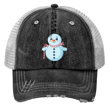 Discover Whimsical Snowman with Candy Cane Trucker Hats