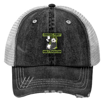 Discover Coffee First World Domination Second Panda Bear Trucker Hats