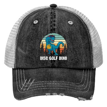 Discover Disc Golfing Dinosaur Disc Golfer - Disc Golf Dino Trucker Hats