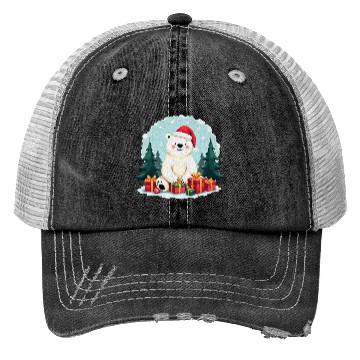 Discover Adorable Polar Bear in Santa Hat Trucker Hats