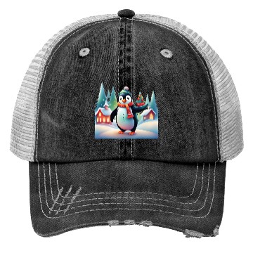 Discover Christmas Merry Christmas For Gift Penguin Snowman Trucker Hats