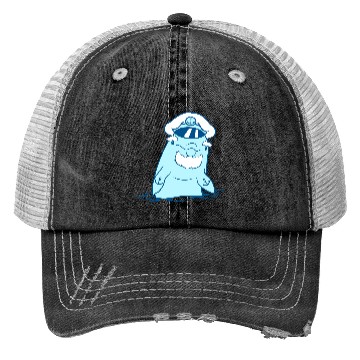 Discover Funny Old Dolphin Ship Captain Cute Cartoon Comic Trucker Hats