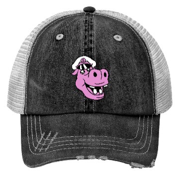 Discover Old Hippo Captain Face Funny Cute Cartoon Comic Trucker Hats