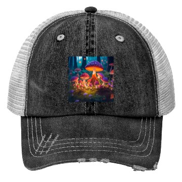 Discover mushrooms in grass Trucker Hats