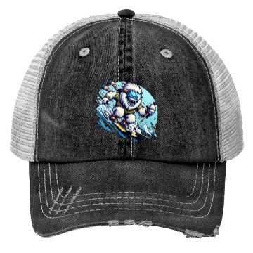Discover Epic Yeti Ski Adventure Illustration Trucker Hats