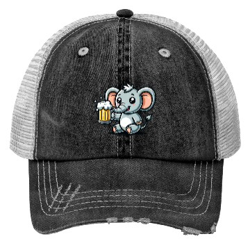 Discover Cute Elephant Drinking Beer Trucker Hats
