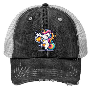 Discover Cute Unicorn Drinking Beer Trucker Hats