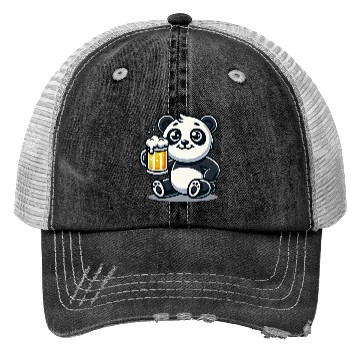 Discover Cute Panda Drinking Beer Trucker Hats