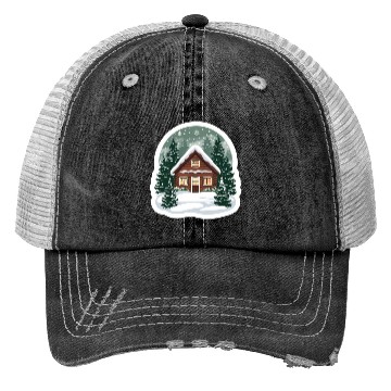 Discover Cozy Cabin in Winter Wonderland Trucker Hats