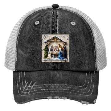 Discover Nativity manger, tree wise men Bethlem Trucker Hats