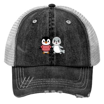 Discover Penguin and Seal Friends holding hands Trucker Hats