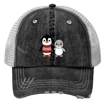 Discover Cute Penguin and Seal Best Buddies Friends Trucker Hats