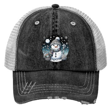 Discover Whimsical Christmas Snowman with Scarf Trucker Hats