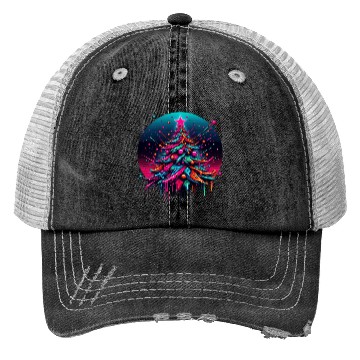 Discover Neon Graffiti Christmas Tree with Bold Spray Paint Trucker Hats