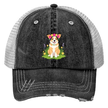 Discover Flower Crown Corgi Trucker Hats