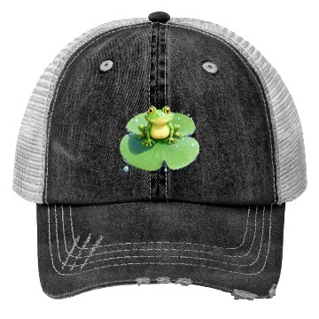 Discover Cheerful Frog on Lily Pad Trucker Hats