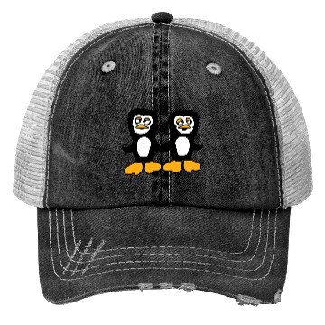 Discover Two Penguins Team 2 Friends Confused Hands Holding Trucker Hats