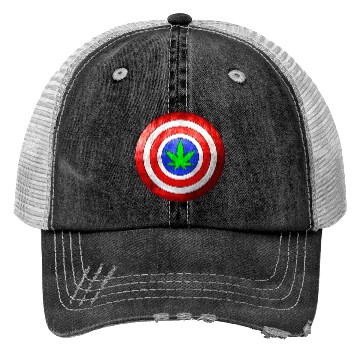 Discover Captain Cannabis Shield Red White Blue and Green Trucker Hats
