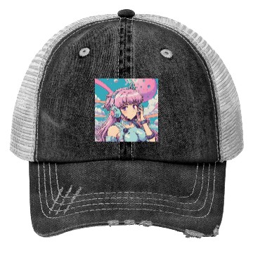 Discover Pastel Cyberpunk Anime Girl Design Trucker Hats