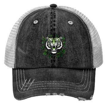 Discover Fierce Green Tiger with Bamboo Branches Trucker Hats