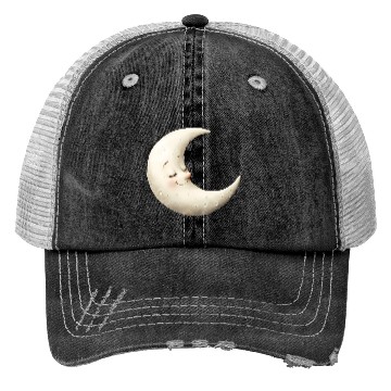 Discover Cute Moon Sleeping Moon with a Smile Trucker Hats